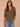 Celadon Multi Elbow Roll Cuff Sleeve Split V-Neck Stripes Shirttail Surplus Hem Knit Top