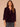 Aubergine Three Quarter Blouson Sleeve Ruffle Edge Split Neck Rhinestone Half Placket Embroidery Shirttail Hem Woven Velvet Top