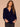 Ultra Navy Three Quarter Blouson Sleeve Ruffle Edge Split Neck Rhinestone Half Placket Embroidery Shirttail Hem Woven Velvet Top