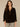 Brown Velvet Three Quarter Blouson Ruffle Edge Sleeve Split V-Neck Embroidered Placket Woven Top