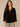 Brown Three Quarter Blouson Sleeve Ruffle Edge Split Neck Rhinestone Half Placket Embroidery Shirttail Hem Petite Woven Velvet Top