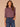 Plum Nile Blue Multi Plaid Three Quarter Cuffed Button Sleeve Hi-Low Ruffle Stand Collar Neck Half Buttoned Placket Plaid Print Hi-Low Hem Woven Top