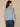 Blue Shadow Long Raglan Beaded Embdroidered Sleeve Surplus Mock Neck Kangaroo Pocket Bubble Hem Mixed Media Knit Top