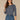 Navy Off White Stripe Three Quarter Puff Sleeve Boat Neck Crochet Stripe Design Petite Knit Top