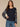 Navy Multi Floral Print Long Blouson Sleeve Front Center Seam Embroidered Scoop Neck Placement Print Knit Top