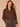 Coffee Bean Long French Cuff Sleeve Hi-Low Ruffle Neck Button Down Front Plaid Print Bubble Hem Woven Suede Top
