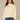 French Vanilla Long Banded Blouson Dolman Sleeve Cown Tie Neck Seaming Mixed Media Knit Top
