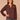 Heather Oxblood Long Raglan Blouson Sleeve Metallic Split Half V-Placket Mandarin Collar Hi-Low Surplus Shirttail Hem Mixed Media Knit Top
