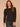 Black Long Puff Sleeve Rhinestone Scoop Neck Keyhole Back Front Center Seam Rounded Surplus Hem Knit Top