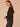 Black Long Puff Sleeve Rhinestone Scoop Neck Keyhole Back Front Center Seam Rounded Surplus Hem Petite Knit Top