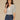 Off White Navy Stripe Elbow Puff Cinched Band Sleeve Mandarin Collar V-Neck Contrast Half Placket Embroidered Printed Petite Knit Top
