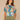 Bermuda Teal Multi Short Seamless Dolman Sleeve Scallop Embroidered Scoop Neck Shirttail Hem Abstract Leafy Placement Print Knit Top
