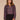 Black Multi Long Blouson Sleeve Stand Collar Button Down Front Round Back Yoke Seaming Ruffle Detail Shirttail Hem Abstract Print Petite Woven Top