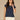Navy Extended Cap Sleeve Scoop Neck Embroidered Pleated Peplum Hem Knit Top