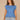 Mediterranean Blue Extended Cap Sleeve Embroidered Scoop Neck Pleated Peplum Hem Knit Top

