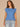 Mediterranean Blue Extended Cap Sleeve Embroidered Scoop Neck Pleated Peplum Hem Knit Top
