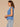 Mediterranean Blue Extended Cap Sleeve Embroidered Scoop Neck Pleated Peplum Hem Knit Top
