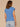 Mediterranean Blue Extended Cap Sleeve Embroidered Scoop Neck Pleated Peplum Hem Knit Top
