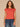 Persimmon Red Extended Cap Sleeve Embroidered Scoop Neck Pleated Peplum Hem Knit Top
