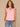 Flamingo Pink Crochet Cap Sleeve Notched V-Neck Shirttail Hem Knit Top
