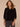 Black Three Quarter Cuff Sleeve Cowl Neck Shirttail Hem Woven Velvet Top