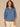 Mid Blue Raglan Below Elbow Sleeve Scallop Collar Neck Snap Button Down Front Scallop Seaming Surplus Shirttail Hem Woven Denim Top