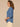 Mid Blue Raglan Below Elbow Sleeve Scallop Collar Neck Snap Button Down Front Scallop Seaming Surplus Shirttail Hem Woven Denim Top