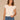 Off White Extended Cap Sleeve Scoop Neck Embroidered Scallop Trim Detail Bubble Hem Knit Top