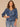 Indigo Below Elbow Cinched Lantern Sleeve V-Neck Peplum Hem Scallop Edge Woven Top