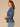 Indigo Below Elbow Cinched Lantern Sleeve V-Neck Peplum Hem Scallop Edge Petite Woven Top