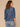 Indigo Below Elbow Cinched Lantern Sleeve V-Neck Peplum Hem Scallop Edge Woven Top