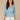 Light Blue Below Elbow Puff Lantern Sleeve Scallop V-Neck Seaming Peplum Hem Abstract Floral Print Lyocell Woven Top