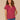 Beet Red Short Sleeve Ruffle Stand Collar Split Neck Embroidered Netting Detail Shirttail Hem Petite Woven Top
