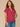 Beet Red Short Sleeve Ruffle Stand Collar Split Neck Embroidered Netting Detail Shirttail Hem Petite Woven Top
