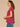 Beet Red Short Sleeve Ruffle Stand Collar Split Neck Embroidered Netting Detail Shirttail Hem Petite Woven Top

