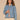 Light Blue Denim Long Sleeve Collar Neck Hidden Snap Front Waistband Tie Seaming Curved Peplum Hem Slits Denim Jacket
