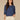 Navy Multi Three Quarter Dolman Batwing Sleeve Scoop Neck Floral Embroidery Back Center Seam Petite Knit Top
