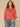 Persimmon Red Three Quarter Drop Shoulder Dolman Sleeve Scoop Neck Back Center Seam Floral Embroidery Shirttail Hem Knit Top