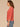 Persimmon Red Three Quarter Drop Shoulder Dolman Sleeve Scoop Neck Back Center Seam Floral Embroidery Shirttail Hem Knit Top