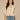 Natural Three Quarter Pleated Sleeve Boat Neck Soutache Embroidered Scallop Hem Contrast Seam Woven Top