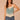 Aqua Haze Natural Sleeveless Crochet Strap Rounded V-Neck Crochet Edge Embroidered Scallop Edge Crochet Trim Asymmetrical Hem Petite Woven Tank Top