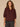 Cherry Chocolate Three Quarter Blouson Sleeve Ruffle Edge V-Neck Half Button Placket Soutache Hi-Low Shirttail Hem Mixed Media Petite Woven Top