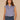 Cosmic Cobalt Sleeveless Smocked Collar Neck Button Down Front Placket Breast Pocket Bubble Hem Spliced Stripe Design Woven Top