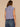 Cosmic Cobalt Sleeveless Smocked Collar Neck Button Down Front Placket Breast Pocket Bubble Hem Spliced Stripe Design Petite Woven Top