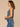 Bermuda Teal Soft Linen Sleeveless Embroidered Crew Neck Keyhole Back Striped Shirttail Hem Knit Tank Top
