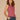 Beet Red Soft Linen Sleeveless Embroidered Crew Neck Keyhole Back Striped Shirttail Hem Knit Tank Top
