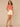 Persimmon Red Ecru Stripe Cinched Elbow Ruched Puff Sleeve Picot V-Neck Crochet Detail Round Surplus Hem Stripes Knit Top
