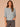 Heather Nile Blue Three Quarter Dolman Batwing Sleeve Crew Neck Mixed Media Shirttail Hem Knit Top