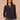 Heather Navy Long Blouson Sleeve Mandarin Collar Half Placket Embroidered Surplus Hi-Low Hem Mixed Media Petite Knit Top
