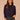 Heather Evening Blue Black Long Sleeve High Tie Collar Neck Piping Kangaroo Pocket Bubble Hem Mixed Media Knit Top